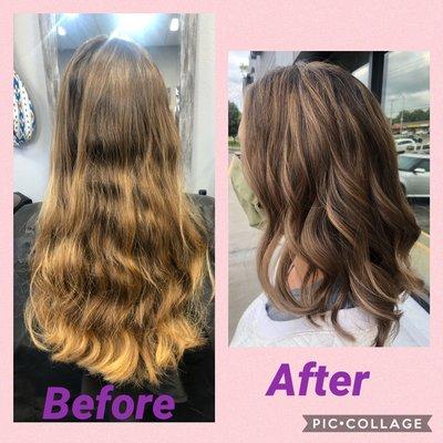 Cut some length off this beauty and made a little less maintenance for her with a beautiful Balayage!!