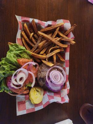 Hamburger and fries