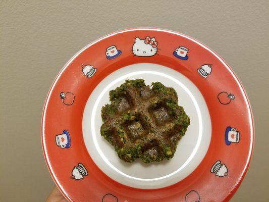 Close up of Green Fawaffle... yummy plant-based goodness