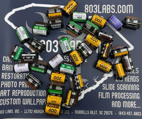 803 Labs, Inc. does C-41 processing of 110, 126, 135 & medium formats films in house. C-41 is the common color-negative film.