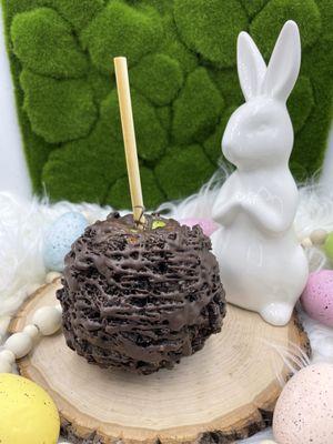 Chocolate Oreo caramel apple with drizzled milk chocolate!