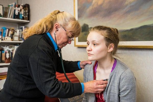 Dr. Bateman takes time with patients