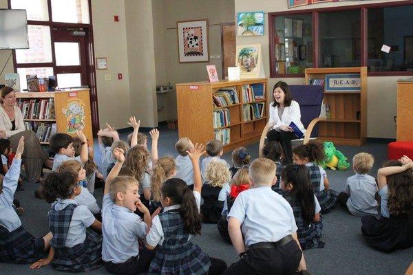 Dr. Covington at St Peter's Catholic School during Dental Health month.