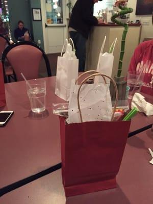 They gave us gift bags for the holidays!! Nice.