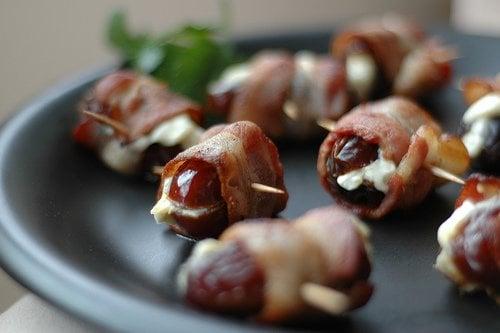 Medjool Dates stuffed with Goat Cheese and Wrapped in Crispy Bacon