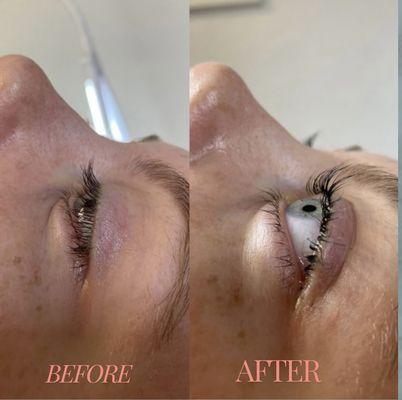 Before and after pics of lash lift and tint