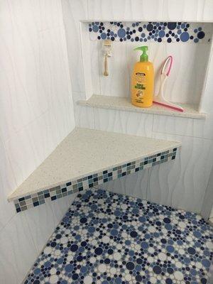 Corner seat and shampoo shelfs