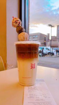 Iced Caramel Macchiato with Munchkins.