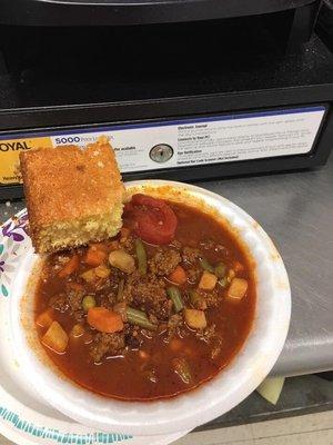 Tuesday Special is Hamburger Stew with Cornbread