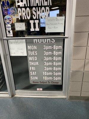 Pro Shop hours.