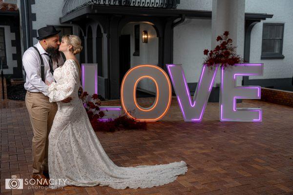 4 ft tall neon LOVE marquee letters