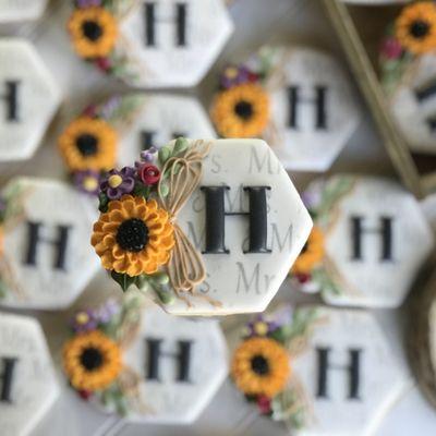 monogram flower decorated cookies