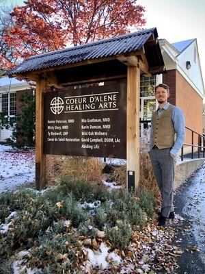 Dr. David Campbell, DSOM, LAc at the Coeur d'alene Healing Arts Building where Wild Oak Wellness is located.