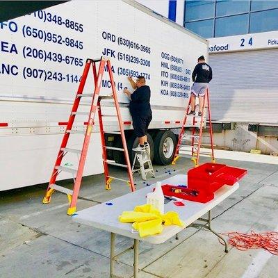 Removing decals and installing new logo's for any commercial equipment