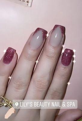 Pink glitter nails