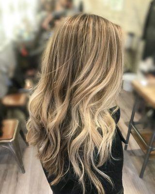 Dimension created with highlights and balayage. Done by Morgan Text: (415) 994-6117 or book online: 
 https://www.vagaro.com/saltandsalonsf