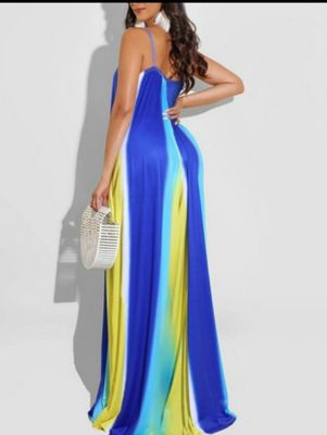 Blue/Yellow Plus Size Gradient Loose Cami Dress