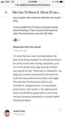 review I found AFTER THE FACT & warns of unethical business practices. owner admits there's only one side to their contract