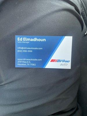 Ed's Business Card for any and all auto needs