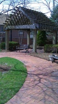 shaded seating under the pergola