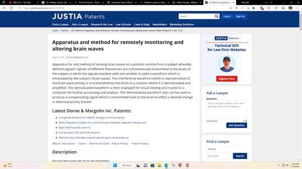 Apparatus and method for remotely monitoring and altering brain waves
 https://patents.justia.com/patent/3951134