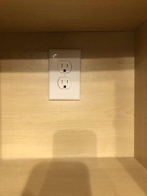 Installed outlet in kitchen cabinet for a mixer