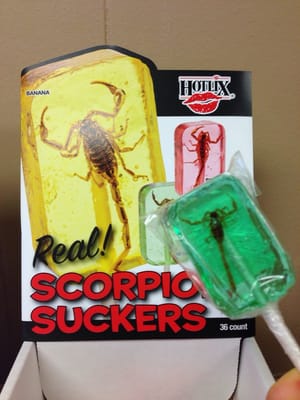 Tequila Pops with a Scorpion  inside. Just awesome!