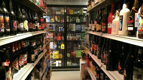 An aisle of beer at Cable Beverages.