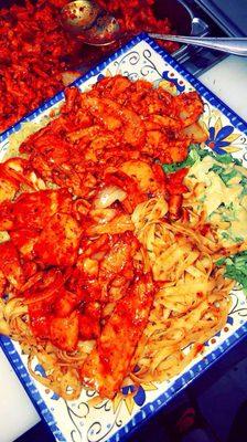 Pasta and chicken steak