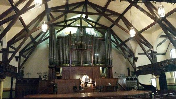 The pipe organ, as seen from the first floor.