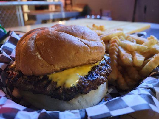 deluxe 1/2 lb burger with extra cheese.   comes with fries