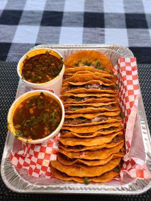 10 Tacos Dorados De Birria and 2 Consome De Birria