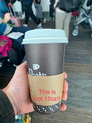 A 16oz cup advertised as 12oz