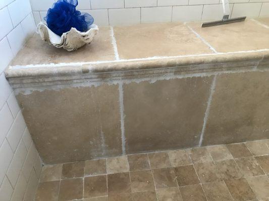 Cleaning and resurfacing of travertine shower seat and flooring