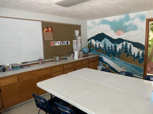 Here's the Grade School age classroom. Mountain Movers! With faith as small as a mustard seed, we can move mountains.