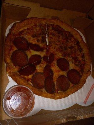 Beyond Meat sausage and Field Roast pizza (with dairy cheese)