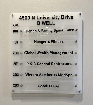 Wiles Road and University Drive. 2nd Floor #202 in the Friends & Family Spinal care building