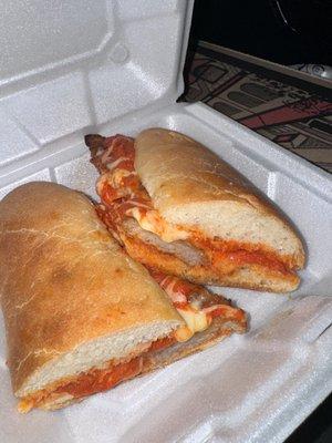 Veal parm sub.  Tasty veal; meh sub roll.