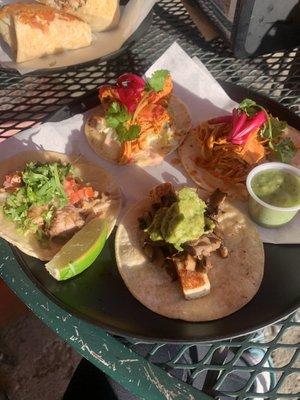 Carnitas Taco, special chicken tacos, vegetarian panela cheese taco