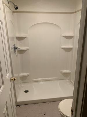 Sterling shower kit from Lowes installed by Paragon Home Services