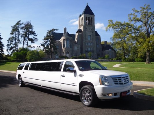 White Cadillac Super Stretch Escalade