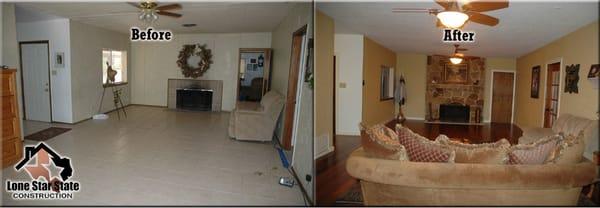 Before and After Living Room Remodel by Lone Star State Construction