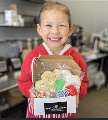 Decorate Santa's Christmas Cookies with your little baker. Already prepped Christmas cookie kits available to order.