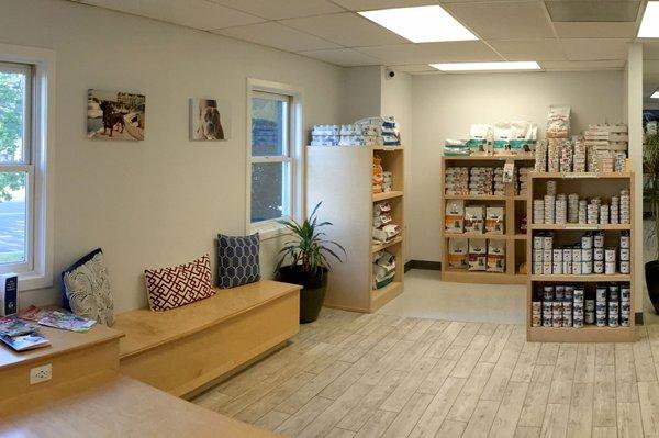 A view of our waiting area and food store.