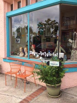 Come linger in the Orange chairs after coming thru our Turquoise Door to shop for Oklahoma Art.