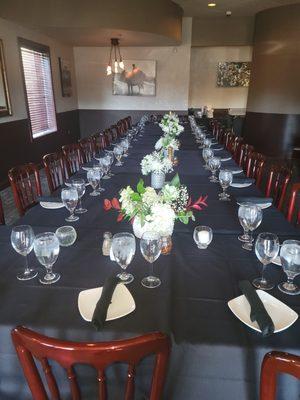 Main dining room set for small wedding