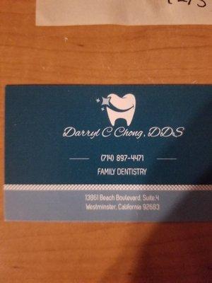 Dr. Chong's business card