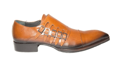 Jo Ghost 1552 Italian Men Cognac Leather Slip On Shoes with Zipper and Buckles