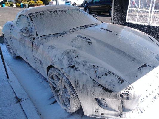 Foam canon treatment on Jaguar F type Foster City, Ca.