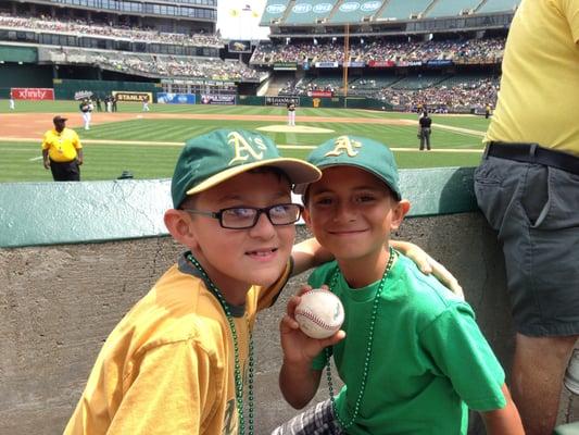 Thanks Howie Herbert at JustTix for these great seats on top of the Oakland A's dugout.